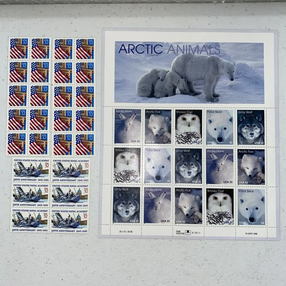 USPS 32 33 Cent Stamp Lot 41 Stamps Arctic Animals Flag US Naval Academy 1990’s